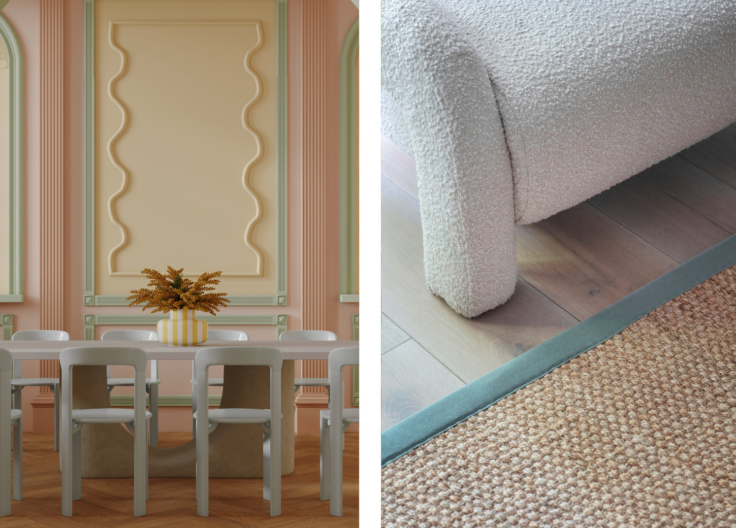 Alternative Flooring's Jute Panama Flapjack rug with a Cotton Pea Green border