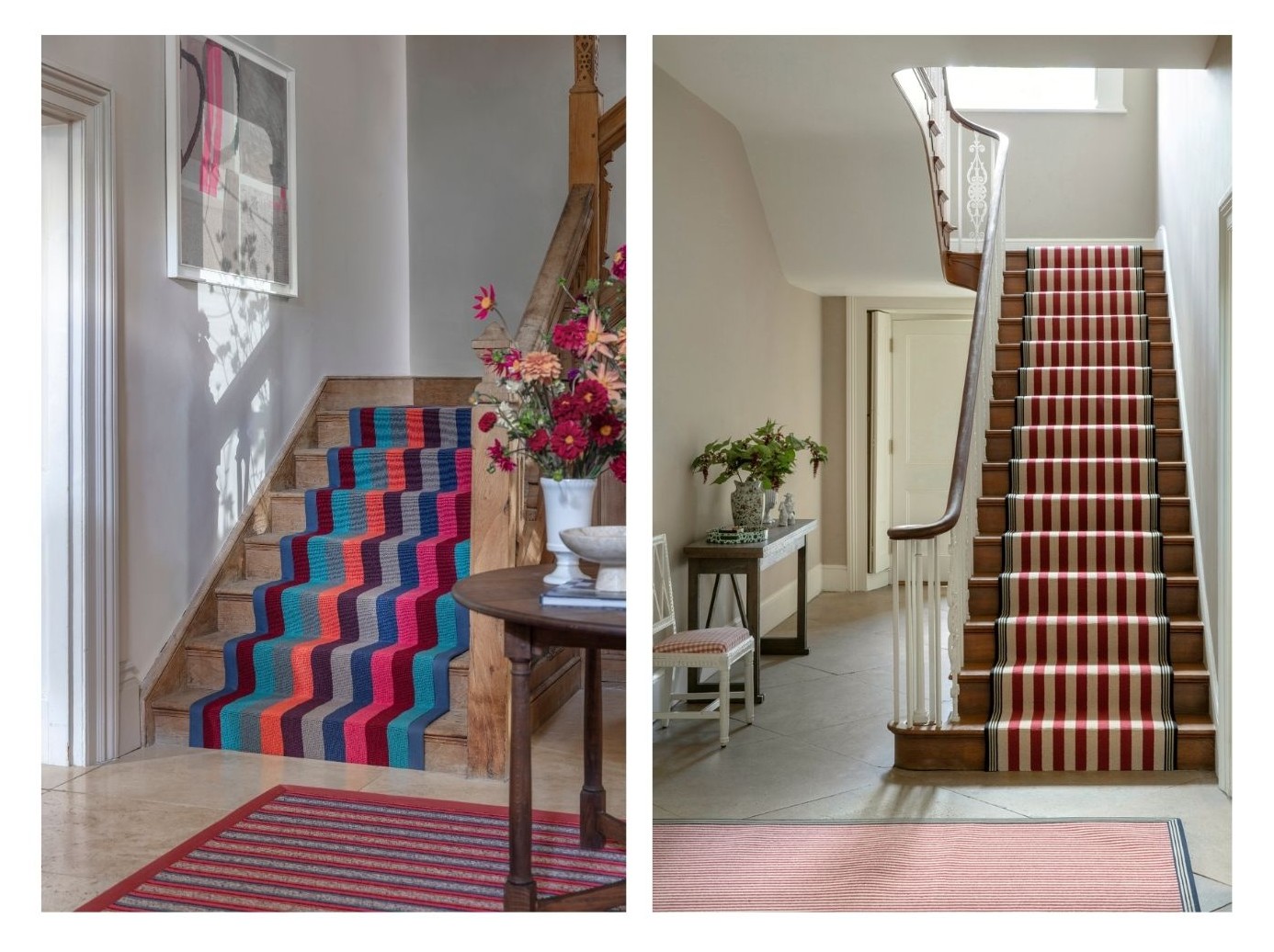 Margo Selby Stripe Carnival Carousel Stair Runner, Margo Selby Stripe Carnival Skelter Bespoke Rug and Wool Candy Lollipop Floss Stair Runner with Tramlines Warsaw, Wool Candy Cane Floss Rug with Tramlines Prague Runner