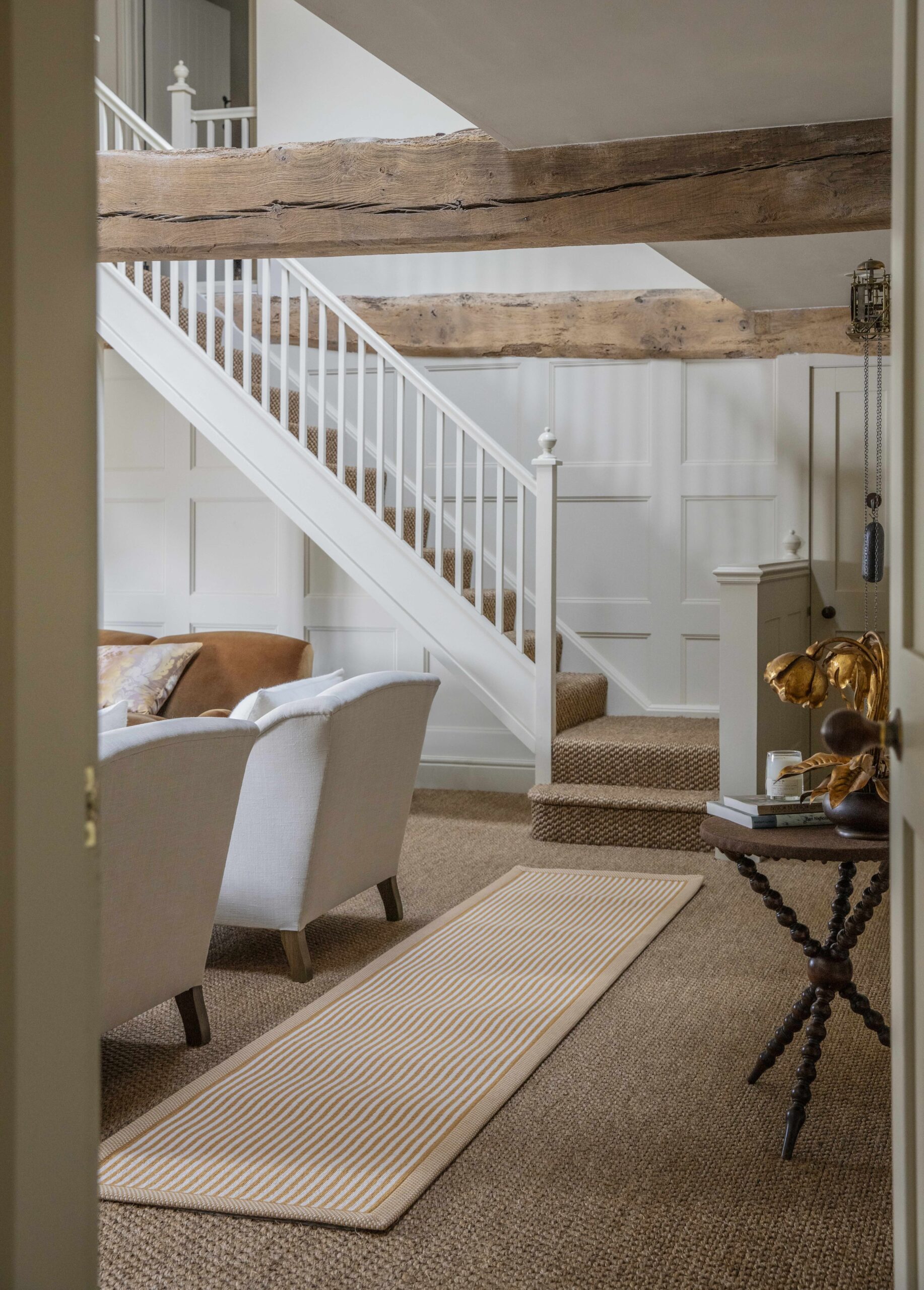 Sisal Kayal Periyar carpet, Wool Candy Cane Sorbet runner with a Chequers Attlee border