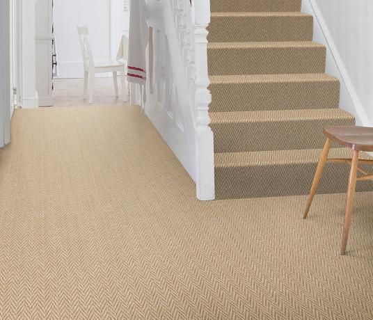 Wool Herringbone Zig Zag Natural Carpet 4677 on Stairs