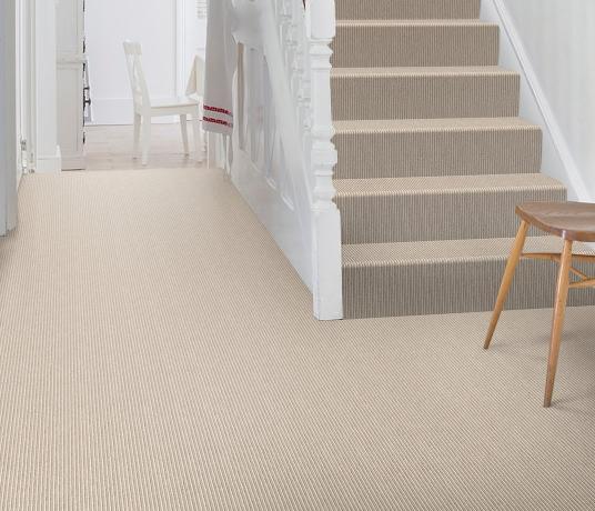 Wool Pinstripe Canvas Olive Pin Carpet 1865 on Stairs