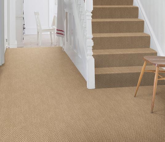 Wool Herringbone Zig Zag Morel Carpet 4680 on Stairs
