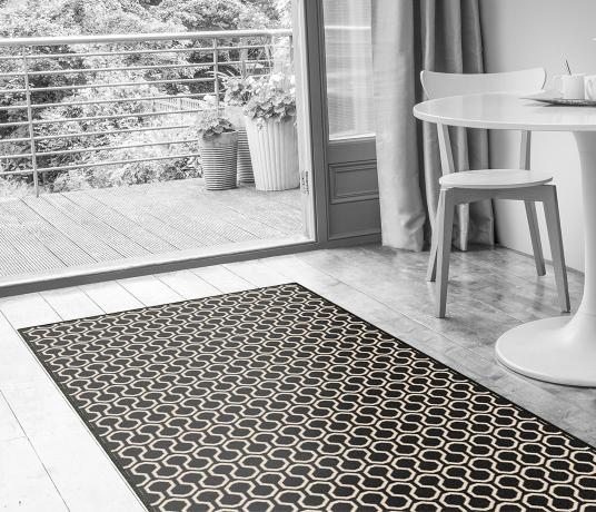 Quirky Honeycomb Black Runner 7028 in Living Room (Make Me A Rug)