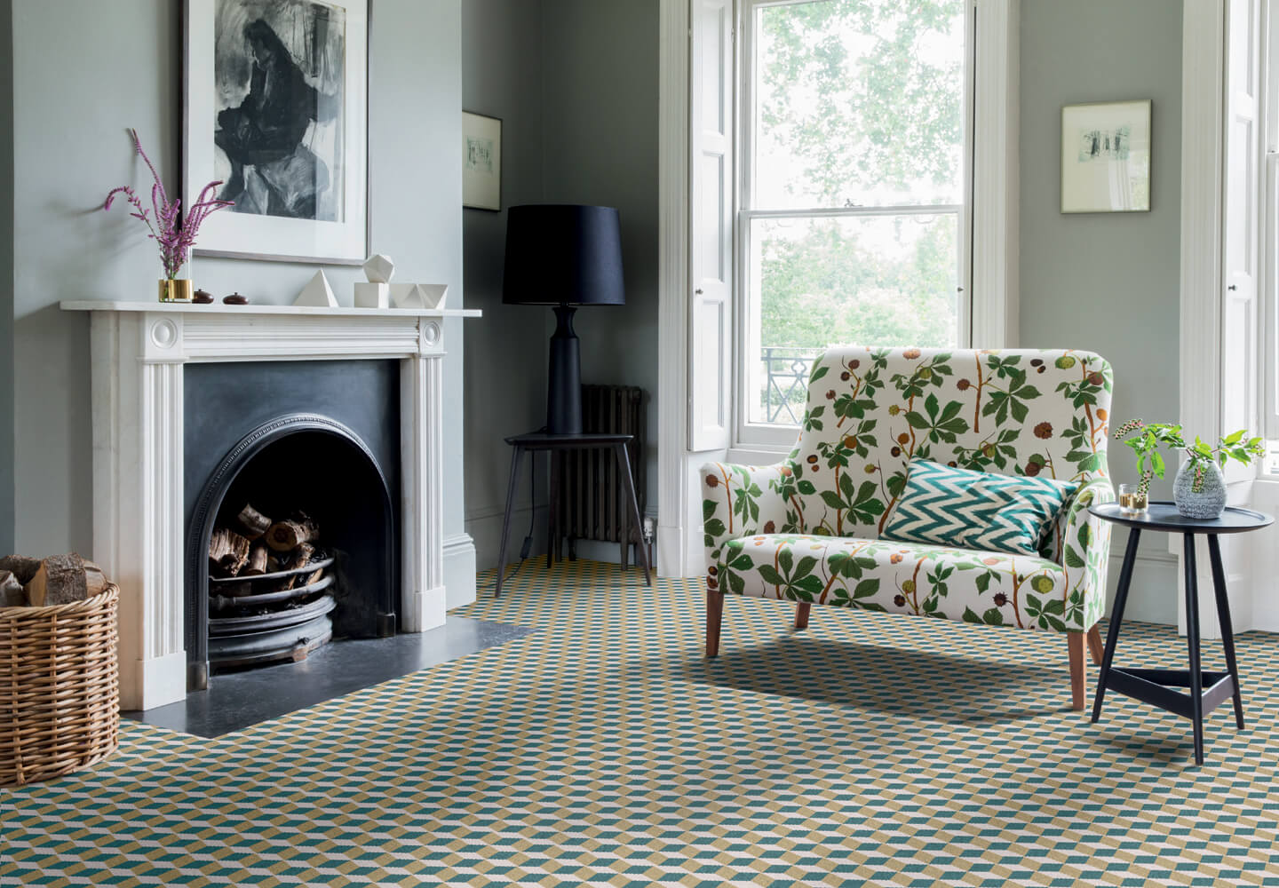 Quirky Cube Soane British patterned carpet designed by Ben Pentreath
