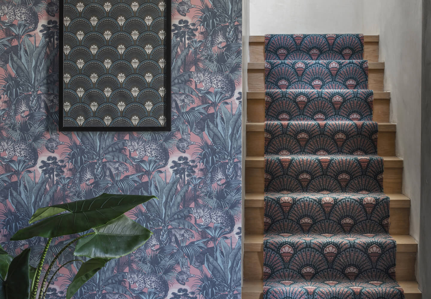 Quirky Deco Blush British Patterned Stair Carpet Runner designed by Divine Savages