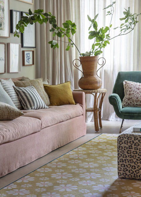 Alternative Flooring, Spring Trend Watch 2026, Floral Patterned Rug, Quirky Bloom Polenta Rug with Dolly Mixture whipped edge