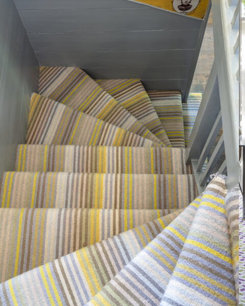 Alternative At Home with Cottage Noir, Kemi Lawson, Margo Selby Striped wool stair carpet