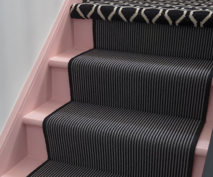 Alternative at Home with The Pink House, Emily Murray, patterned stair carpet, bespoke stair runner